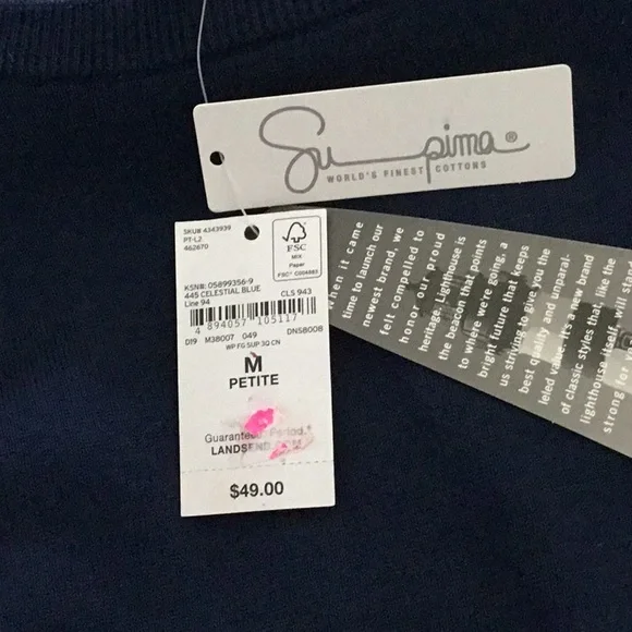 Land’s Ends 100% Supima Cotton Navy Blue Sweater. Medium Petite - Picture 4 of 6